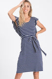 Sweet Confessions Navy and White Striped Ruffle Sleeve Dress with Belt - Fate & Co.