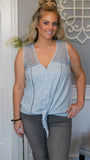 Tiny Dancer Lace Crochet Button Down Tank Top w/ Tie Hem - Fate & Co.