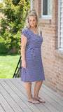 Sweet Confessions Navy and White Striped Ruffle Sleeve Dress with Belt - Fate & Co.