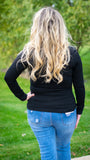 Simple Delight: Ribbed Long Sleeve Henley Top w/Eight Button Closure- Black