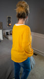 Cover me in Sunshine : Chunky Mustard and Cream Lightweight Waffle V Neck Sweater