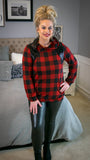 Back to Business Buffalo Plaid Hoodie w/Black Sequin Detail