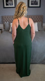 Everyday Chic V-Neck Cami Maxi Dress With Side Pockets - Army Green